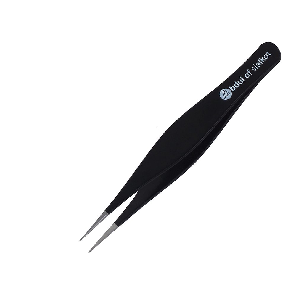 Abdul of Sialkot Pointed Tweezers,Needle Nose Tip, Sharp Precision Ingrown Hair, Surgical Pointed for Blackheads & Splinters/Best Tweezers for Eyebrows (Black)