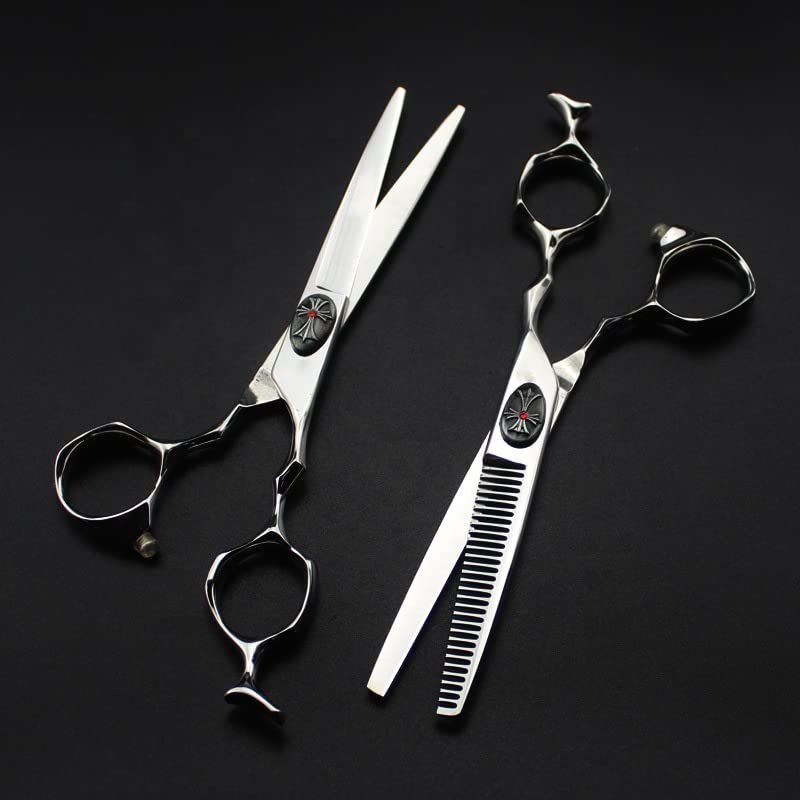 Professional Hair Cutting Shears, 6 Inch Silver Japanese Stainless Steel Thinning Cutting Barber Hair Cutter Hairdressing Scissor (Color : Set)