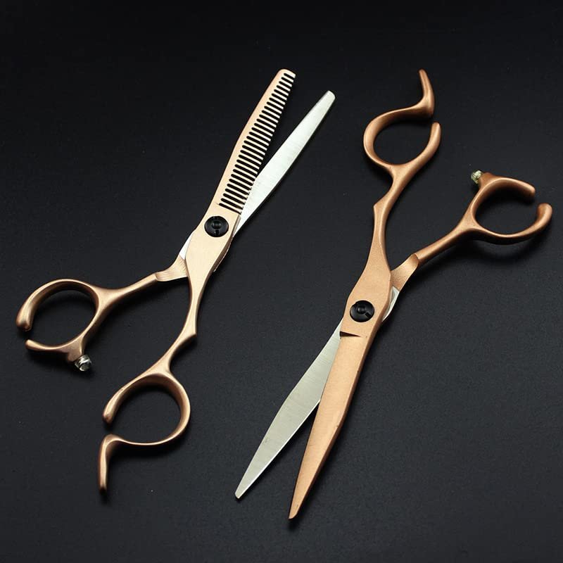 Professional Hair Cutting Shears, 6 Inch Rose Gold Hair Salon Cutting Thinning Shears 440 Stainless Steel Barber Scissors (Color : Set)