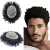 Mens Toupee 100% Human Hair Curl Toupee for Men Curly Wave Men Hair Replacement System Durable Fine Mono with NPU Coating Wavy Men Hairpieces for Black Men (6''X9'', 1# JET BLACK-110% light to medium density-20mm) view 1