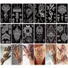 XMASIR 12 Sheets Henna Tattoo Stencils, Glitter Airbrush Hand Temporary Tattoo Stickers Indian Arabian Self Adhesive Tattoo Templates (S5-12P) view 1