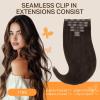 DOORES Seamless Clip-in Real Human Hair Extensions, Light Dark Brown 22 Inch 7pcs 110g, Invisi Edge Straight Hair view 2