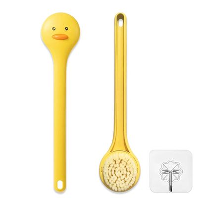 Little Yellow Eagle Bath Brush, Softer bristles, Long Handle, Suitable for Children Aged 3-12, Cleaning Sweat Stains and Beauty Bath, Wet or Dry Brush, Bath Brush (14 inch, Lemon Yellow)