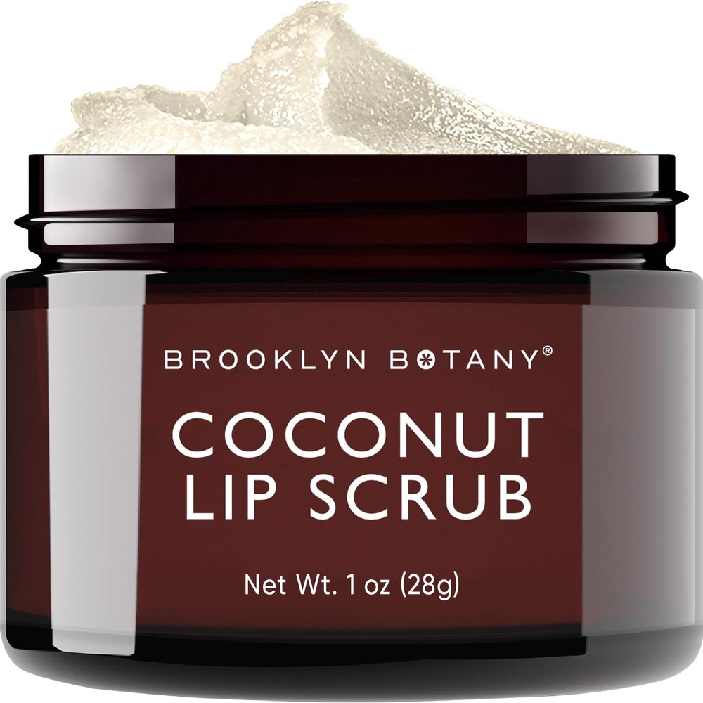 Brooklyn Botany Lip Scrub Exfoliator 1 oz  Lip Moisturizer for Dry Lips and Chapped Lips  Gentle Lip Exfoliator for Smooth and Brighter Lips  Coconut Flavor