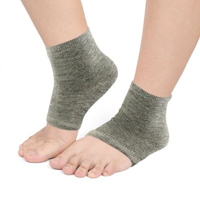Ruilogod 1 Pair Open Toe Sleeves Exfoliating Moisturizing Dry Skin Spa Comfy Gel Heel Socks Light Gray (id: ed9 985 d39 ec0 f9b