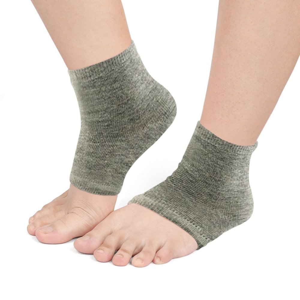 Ruilogod 1 Pair Open Toe Sleeves Exfoliating Moisturizing Dry Skin Spa Comfy Gel Heel Socks Light Gray (id: ed9 985 d39 ec0 f9b