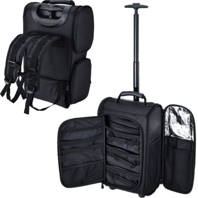 Hododou 2-Way Rolling Makeup Case - Black, Large, Waterproof, Backpack with Wheels, Lightweight