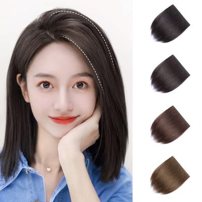 LesafeV Seamless Forehead Wiglet Topper Synthetic 2pcs Clip in Bangs Extension Straight Topettes for Women With Thinning Hair (35cm Light Brown)