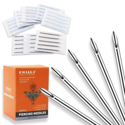 YONGDA 14G 100pcs Professional Piercing Needles - 316L Stainless Steel Jewelry Needles Hollow Design, Ultra Sharp for Earlobe, Nose Piercing & Jewelry