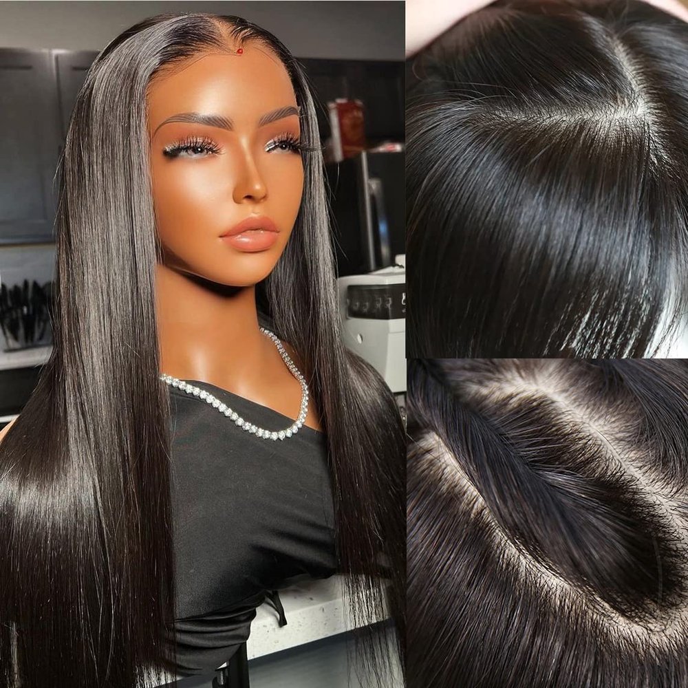 Jet Black Human Hair Wigs for Women Silk Straight Wig 4x4 Silk Base Scalp Lace Wigs Human Hair Pre Plucked Real Human Hair Wigs for Women(24inch,4x4 Silk Base Wig)