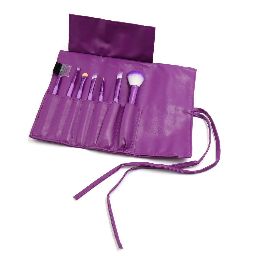 Ruilogod 7pcs Purple Soft Foundation Eye Shadow Powder Lip Blush Cosmetic Makeup Brush Kit Set w/Pouch Bag (id: bf8 617 a74 b52 a3c