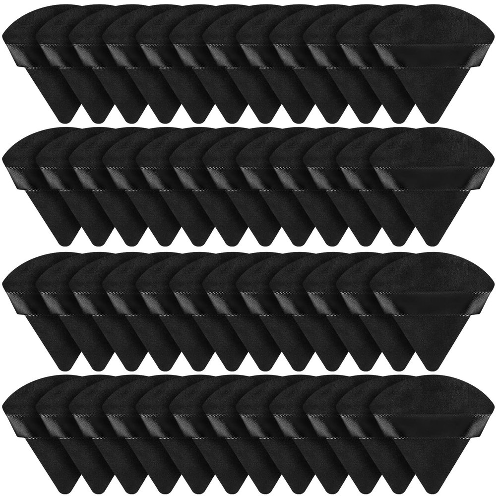 Suclain 48 Pcs Velour Triangle Powder Puff Soft Velour Makeup Puff for Face Powder Makeup Triangle Sponges for Wet and Dry Cosmetic Foundation Loose Mineral Body Tool(Black)