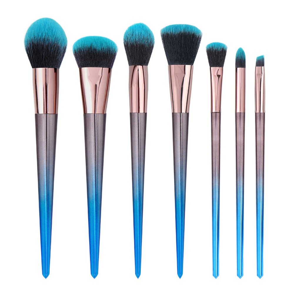 XZEN 7pcs Diamond Makeup Brushes Set Eyeshadow Lip Powder Face Brush Cosmetic Brush Kits (Peacock blue)