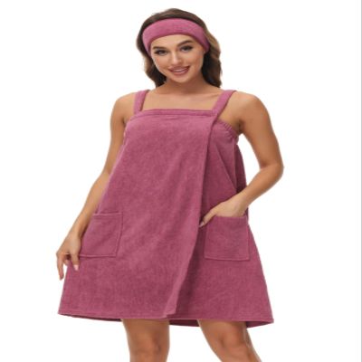 Alunsito Women Bath Wrap Towel Adjustable Robe & Facial Headband with Pocket Comfortable Bathrobe for Spa Shower XL Purple