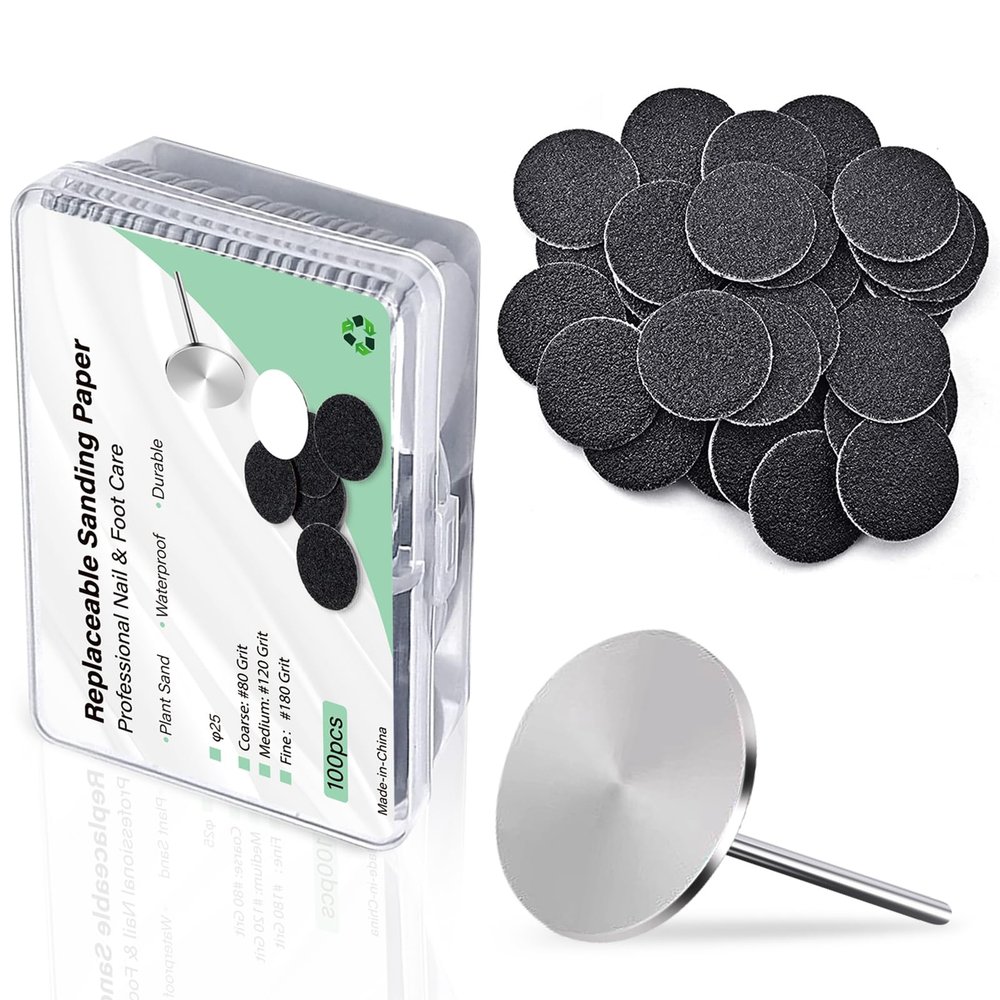 100pcs Sandpaper Discs with 1pc Metal Nail Bit Set,25mm Pedicure Replaceable Sanding Disc Pads and Bit for Electric Foot Files YGJ-002-120#