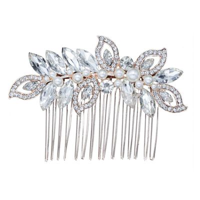 Uonlytech Rhinestone Pearl Hair Comb Wedding Hairpin Bridal Headpiece Gold Hair Comb for Women