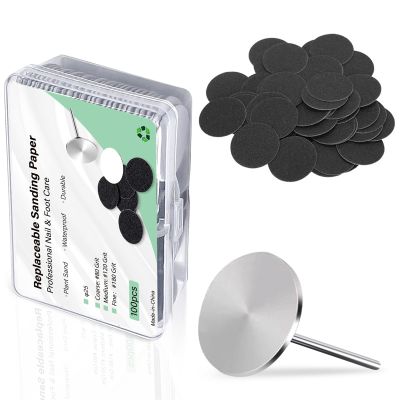 100pcs Sandpaper Discs with 1pc Metal Nail Bit Set,25mm Pedicure Replaceable Sanding Disc Pads and Bit for Electric Foot Files YGJ-002-180#