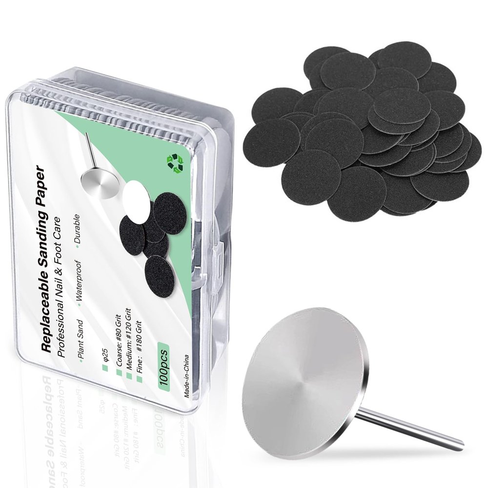 100pcs Sandpaper Discs with 1pc Metal Nail Bit Set,25mm Pedicure Replaceable Sanding Disc Pads and Bit for Electric Foot Files YGJ-002-180#