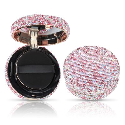 KEYPOWER Makeup Powder Compact Empty Container with Bling Diamond Design, Pink, for Home, Travel/On-the-go, Professional Use