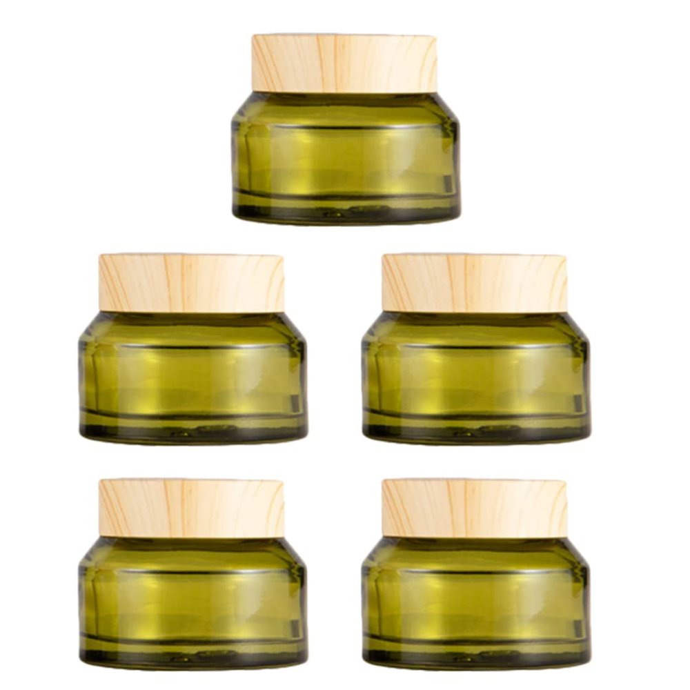 SOLUSTRE Glass Containers 5pcs Empty Cream Containers Lip Balm Refillable Sample Makeup Container Eye Cream Jar Sample Jars for Creams Lotion, Green 30g Glass Travel