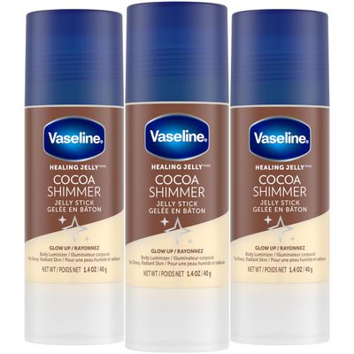 Vaseline Cocoa Shimmer Jelly Stick  Non-Greasy Moisturizer for Glowing Skin, Face & Body Lotion, Travel-Size, 1.4 Oz Ea, Pack of 3.