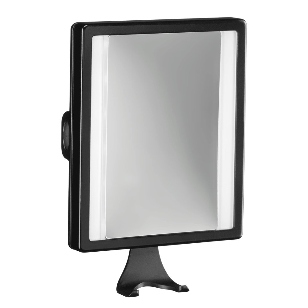 ConairMan Lighted Mirror, Fogless Mirror for Shower with 2X Magnification, Shower Mirror Fogless for Shaving, Battery Operated in Glossy Black, 7.3"L x 5"W