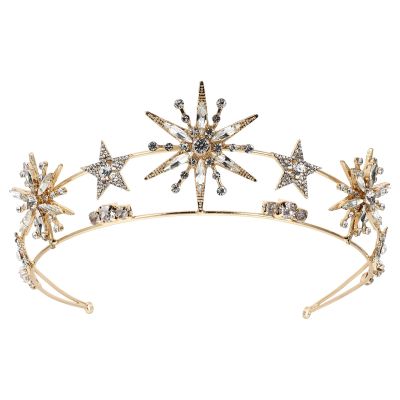 Minkissy Rhinestone Star Crown - Bridal Wedding Tiara Crowns Crystal Headband Golden