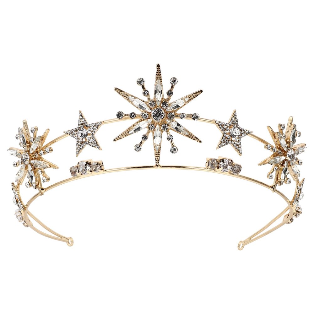 Minkissy Rhinestone Star Crown - Bridal Wedding Tiara Crowns Crystal Headband Golden