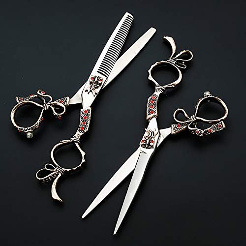 Professional Hair Cutting Shears, Professional Japan 440c 6 '' retro rosette hair scissors cutting barber cut scissor thinning shears hairdressing scissors (Color : Set)
