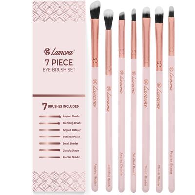 Lamora Eyeshadow Brush Set - Precision Eyeshadow Brushes For Blending Smudging Shading Defining Powdered and Liquid Eye Make-Up - 7Pc Pro Eye Makeup Brushes With Vegan Bristles