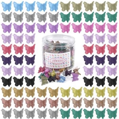 100 Pieces Butterfly Pastel Mini Hair Claw Clips, Tiweio Hair Accessories for Women and Girls - 14 Metallic Colors with Box Package