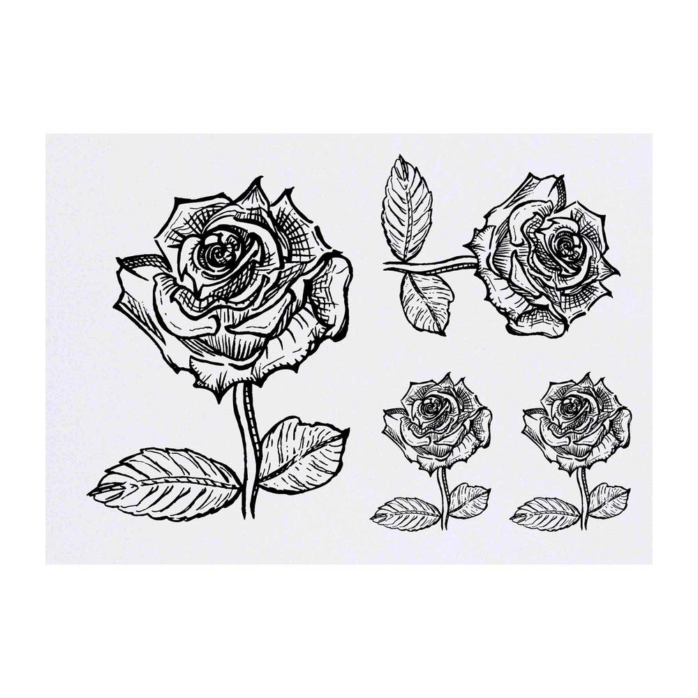 Azeeda 4 x 'Rose' Temporary Tattoos - Water Resistant, Skin-Safe, Non-Toxic Transfers, Mixed Sizes (TO00003127)