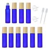 10 Pcs Frosted Glass Essential Oils Roll on Bottles,10ml Refillable Massage Roller Bottles Perfume Bottles with Stainless Steel Ball Wood Grain Cap Empty Travel Roller Essential Oils Vials(Blue) view 1