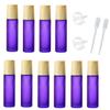 10 Pcs Frosted Glass Essential Oils Roll on Bottles,10ml Refillable Massage Roller Bottles Perfume Bottles with Stainless Steel Ball Wood Grain Cap Empty Travel Roller Essential Oils Vials(Purple) view 1