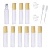 10 Pcs Frosted Glass Essential Oils Roll on Bottles,10ml Refillable Massage Roller Bottles Perfume Bottles with Stainless Steel Ball Wood Grain Cap Empty Travel Roller Essential Oils Vials(White) view 1