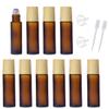 10 Pcs Frosted Glass Essential Oils Roll on Bottles,10ml Refillable Massage Roller Bottles Perfume Bottles with Stainless Steel Ball Wood Grain Cap Empty Travel Roller Essential Oils Vials(Brown) view 1