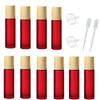 10 Pcs Frosted Glass Essential Oils Roll on Bottles,10ml Refillable Massage Roller Bottles Perfume Bottles with Stainless Steel Ball Wood Grain Cap Empty Travel Roller Essential Oils Vials(Red) view 1