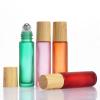 10 Pcs Frosted Glass Essential Oils Roll on Bottles,10ml Refillable Massage Roller Bottles Perfume Bottles with Stainless Steel Ball Wood Grain Cap Empty Travel Roller Essential Oils Vials(Red) view 3