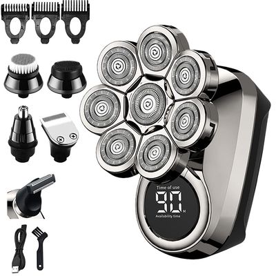 8D Head Shaver for Men Bald Shavers USB Charging 6 in 1 Waterproof Electric Razor Floating Head, Bald Grooming Kit with Nose Trimmer, Massager, Brush, Wet and Dry