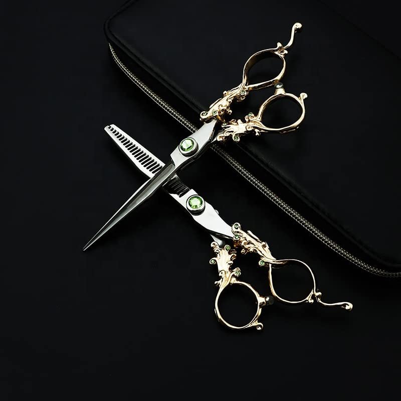 Professional Hair Cutting Shears, 6 inch 440C Japan Stainless Steel European Style Damascus Pattern Hair Cutting Hairdresser Barber Scissors Shears (Color : SET)