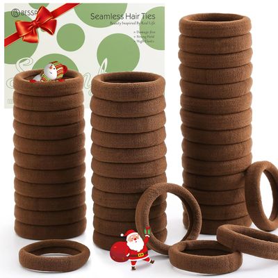 100 Pcs Thick Seamless Hair Ties, Ponytail Holders Hair Accessories No Damage for Thick Hair Christmas Gift(Dark Brown Colors)