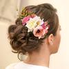 Cinaci 4 Pack Large Artificial Flower Metal Hair Side Combs Floral Slide Hair Clips Wedding Bridal Headpieces Hairpins Barrettes Decorative Hair Comb Bun Accessories for Women Girls Brides Bridesmaids view 3