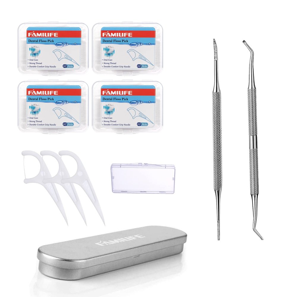 FAMILIFE Dental Floss Picks 240 Picks Threader Flosser with 4 Travel Cases, flossing and Stainless Steel Ingrown Toenail File and Lifter Double Sided with Storage Case (Ingrown Toenail File)