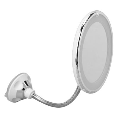 10X Magnifying Makeup Mirror with Powerful Suction Cup,LED Lighted Bright Diffused Light and 360 Degree Rotating Adjustable Gooseneck,Portable Cordless Home Office Travel Bathroom Vanity Mirror