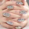 Elevenail Handmade 24pcs Full 3D Rhinestone Press on False Nails Medium length Coffin Fake Nails Salon DIY Manicure Reusable Acrylic Shiny Crystal Nail Art Tips Gift for Women Girls view 2