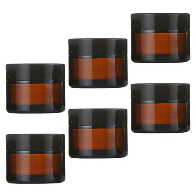 Beavorty 6sets Leak Glass Cream Sample Jars for Travel Refillable Face Cream Containers Reliable Lid Design Brown Bottles Black Caps for Skincare and Cosmetics