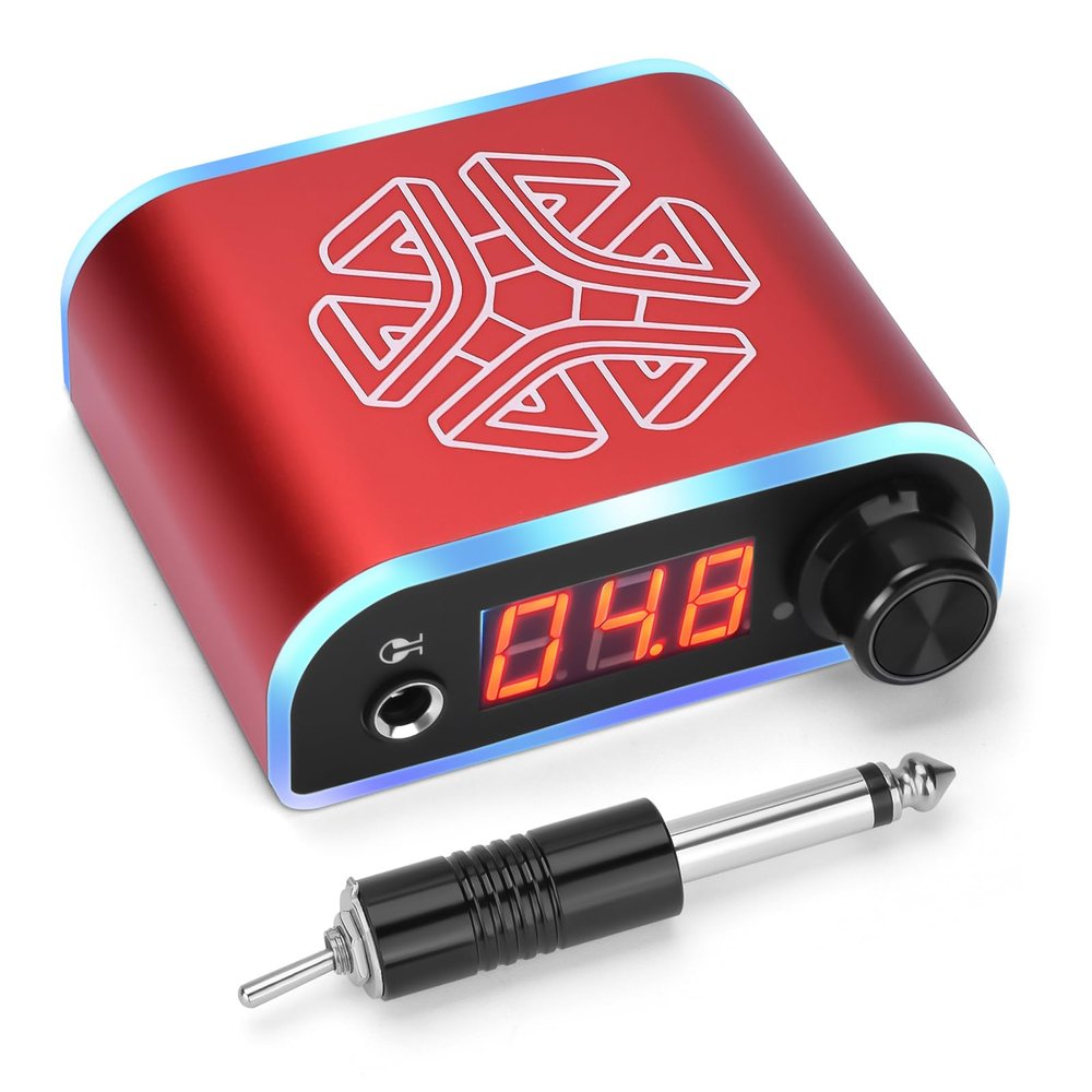ATOMUS Tattoo Power Supply with Tattoo Pedal Colorful Light Power Cable for Tattoo Machine Pen Liner and Shader (Red)