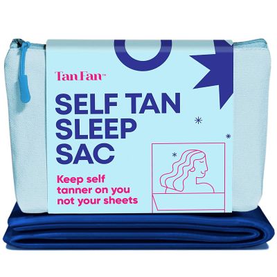 Self Tan Sleep Sac by Tan Fan - Keep Sheets Clean from Self Tanner Stains - 100% Cooling Silky Poly Sleeping Sac - Wont Rub or Absorb Tanning Lotion - Lightweight Large w Foot Openings (Navy)