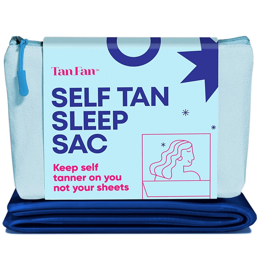Self Tan Sleep Sac by Tan Fan - Keep Sheets Clean from Self Tanner Stains - 100% Cooling Silky Poly Sleeping Sac - Wont Rub or Absorb Tanning Lotion - Lightweight Large w Foot Openings (Navy)