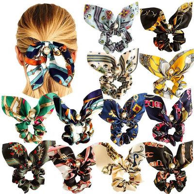 Bow Hair Bands,Chiffon Hair Scrunchies Solid Color Hair Tie with Bow scrunchie Elastic Headband Hair Ties Ponytail Holder For Women Girls (4PCS)